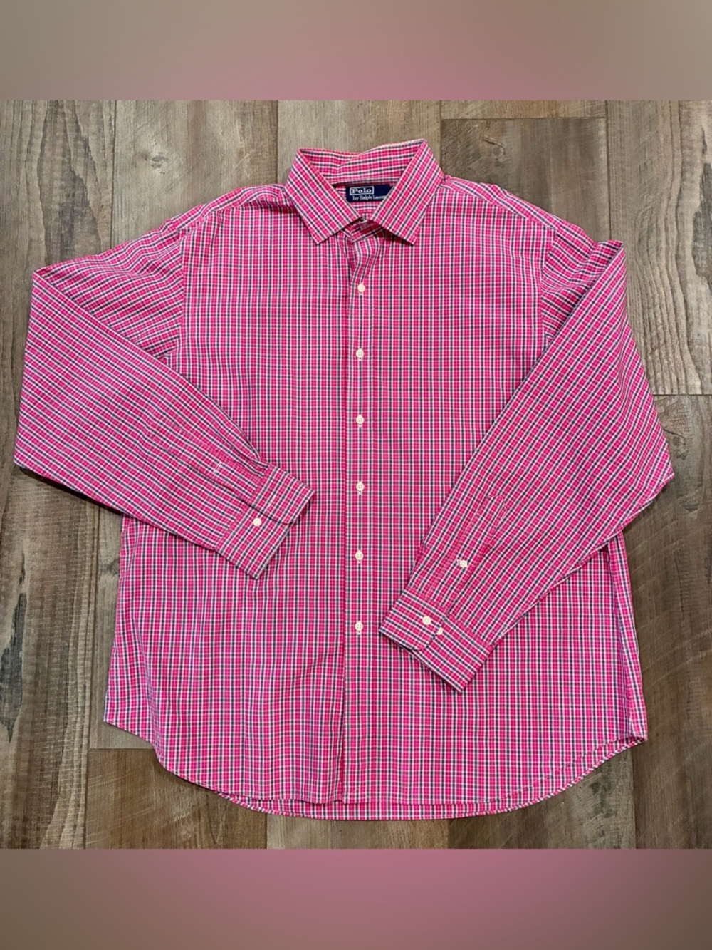 Polo Ralph Lauren Long Sleeve Dress Shirt Size 18 36/37 Pink Plaid